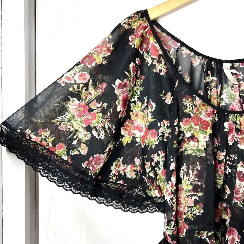 Xhilaration Black Sheer Floral Tunic Dress - Picture 3 of 6